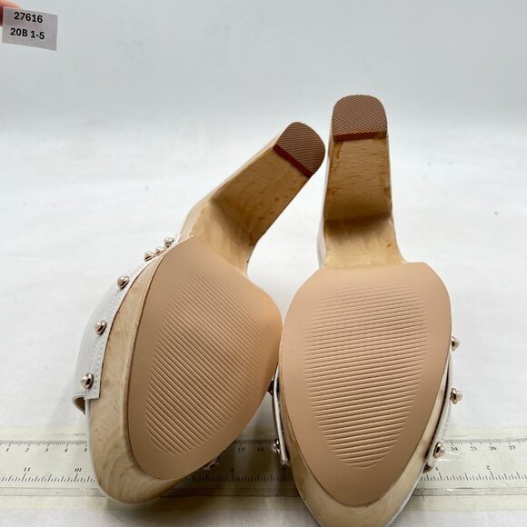 miss left White Platform Chunky High Heel Mules Open Toe Studded Slide Sandals - Picture 7 of 8